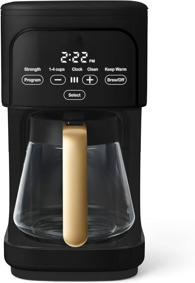 12 Cup Programmable Coffee Maker with Glass Carafe Reusable Filter and Touch Display (Black Sesame)
