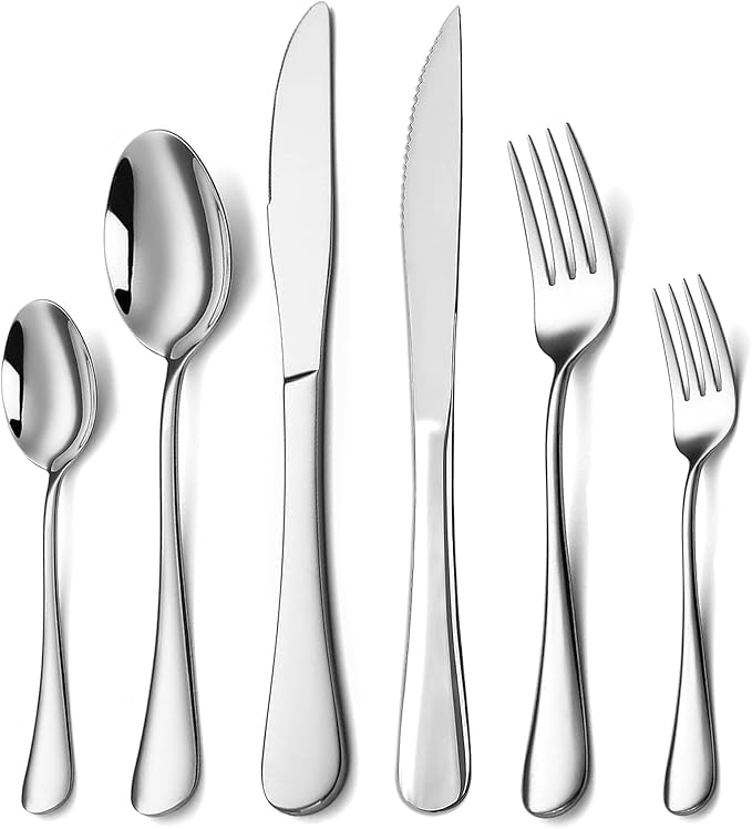 24-Piece Silverware Set with Steak KnivesFlatware Set for 4 Food-Grade Stainless Steel Tableware Cutlery Set Mirror Finished Utensil Sets for Home Restaurant