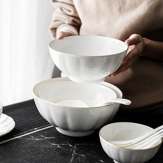Ceramic Dinnerware Set Collection - Phnom Penh Ceramics Bowls and Plates Sets 16 Piece Dish Set Includes Dinner Plate Salad Plate Soup Bowl and Mug Tableware Combination Set White