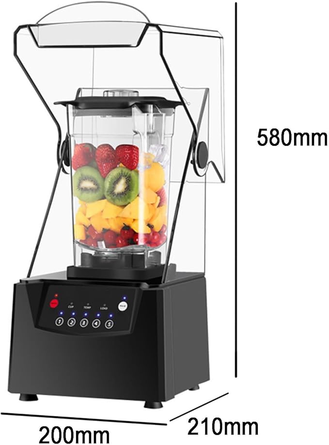 Professional Smoothie Blender Commercial Countertop Blender with Shield Quiet Sound Enclosure Electric Smoothie Maker Automatic Cleaning Fruit Juicer Ice Crusher for Home Restaurants Hotels