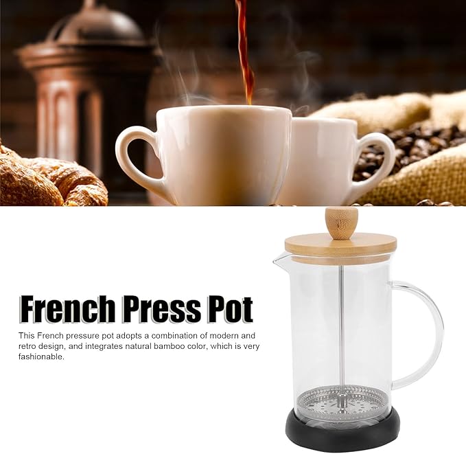 flexman French Press Coffee Maker High Heat Borosilicate Glass Stainless Steel French Press Coffee for Home Office Outdoor Camping Family Gatherings (600ML Bamboo Cover)