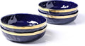 Stone Lain Florian 4-Piece Round Pasta Bowl Set Blue with Gold Rim