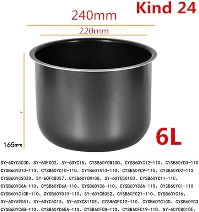 Electric Rice Cooker Inner Pot Compatible for SUPOR Electric Pressure Cooker Inner Pot 2.5L/3L/4L/5L/6L Non Stick Pot Inner Pot (Multiple Kind 24(6L))