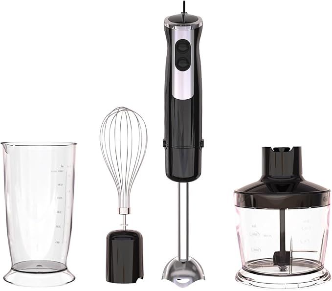 Immersion Hand Blender 600W Hand Mixer With Stainless Steel Blade Black Stick Blender Container Chopper for Baby Food Smoothies Soup