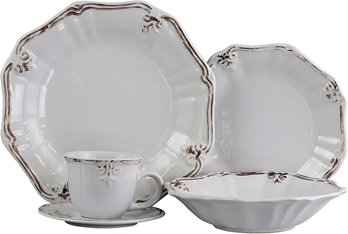 Elama Fleur De Lys 20-Piece Dinnerware Set in White
