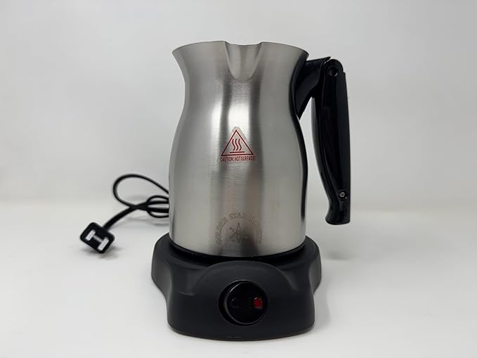 Golden Star Adjustable Electric Coffee Maker – 6 Cup Stainless Steel Jazve with Folding Handle &amp Cordless Heating Base – Armenian &amp Middle Eastern Coffee Pot 110–120V