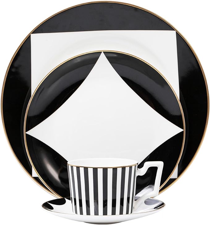 Elegant Bone China Dinnerware Set for 6 – Coffee Cup Saucer &amp 8”/10” Plates – Luxury dishes set for Housewarming Anniversary or Mother’s Day Present gift for Wife DLCP-3