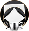 European Style Dinnerware Set Service for 6 Bone China Dinnerware Sets Unbreakable Porcelain Dinner Sets Coffee Cup and Saucer Tableware Set Steak Dinner Plates Dish Set Black copper coin-04