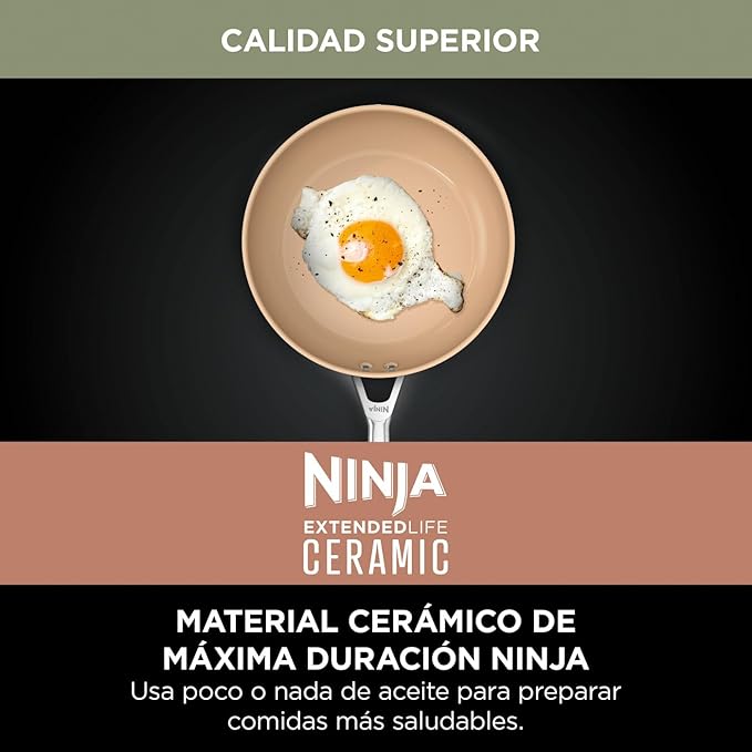 Ninja Extended Life 5-Piece Ceramic Cookware Set (20 &amp 24cm Frying Pans + 16 18 &amp 20cm Saucepans &amp Lids) Non-Stick (No PFAs PFOAs Lead or Cadmium) Oven Safe 285°C Terracotta/Grey CW