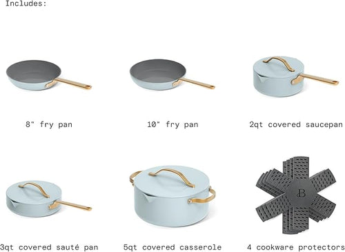 12-Piece Ceramic Non-Stick Cookware Set | Pots &amp Pans with Lids | PFOA-Free Ceramic Coating | Induction Compatible &amp Oven Safe | Gold Handles | Includes Protectors