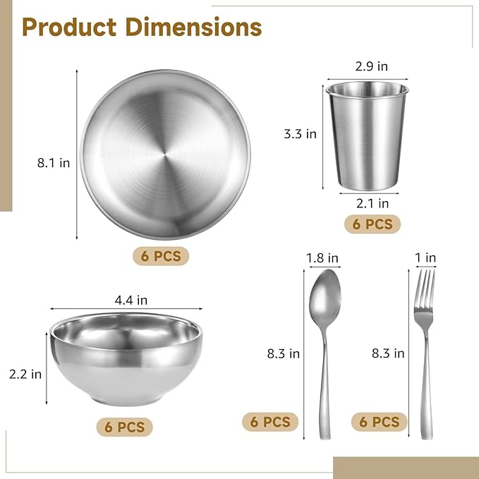 Reusable Metal Dinnerware Set (30 Pcs): 6 Place Settings For Home Outdoors Parties