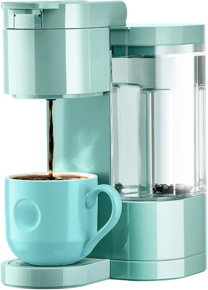 Express Essentials Single-Serve Cup Pod Coffee Maker 3 Cup Sizes Fast Fresh Brew 30oz Removable Water Reservoir Travel Mug Friendly Maintenance Alert Space-Saving (Seafoam Green)