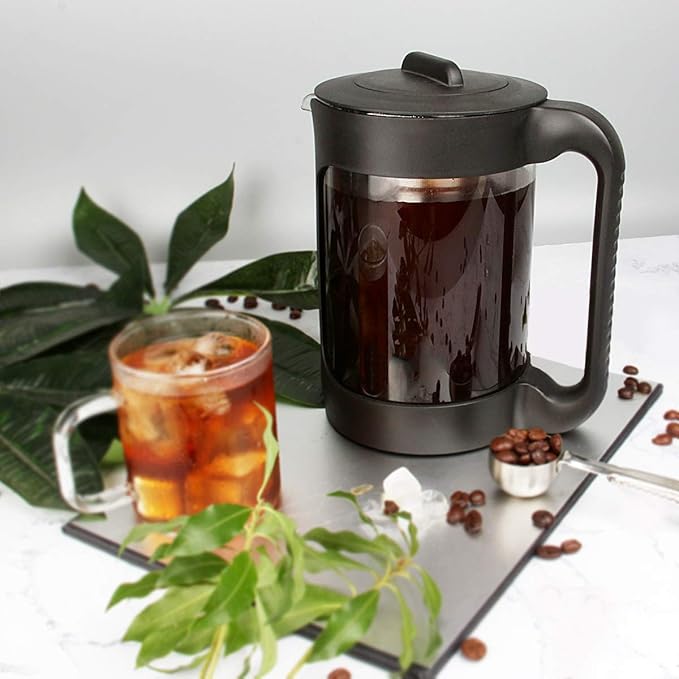 SIXAQAUE Cold Brew Ice Coffee Maker Stainless Steel Strainer Large 52 Oz Juice Tea Cooler