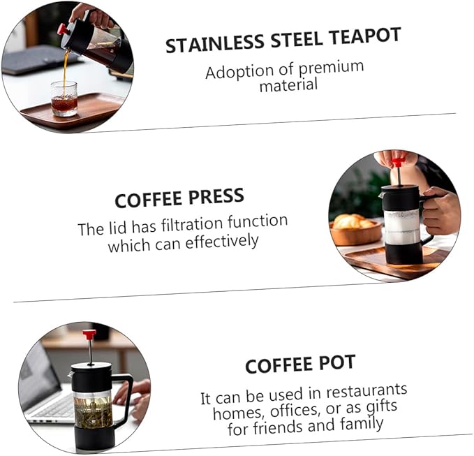 Heat-resistant Glass Manual Coffee Maker 350ml with Stainless Steel Filter Borosilicate Teapot for Home and Travel Brewing