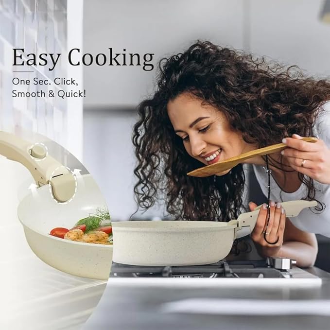 9 Pcs Cookware Sets 9 Pcs Nonstick Kitchen Cooking Set with Detachable Handle Pots Stackable Pans Set Oven Safe Induction Ready Frying Pans Saucepans
