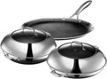 HexClad Hybrid Nonstick 5-Piece Cookware Set 14 Pan with Lid 14 Wok with Lid and 12 Griddle Stay-Cool Handles Dishwasher and Oven-Safe Induction Ready Compatible with All Cooktops