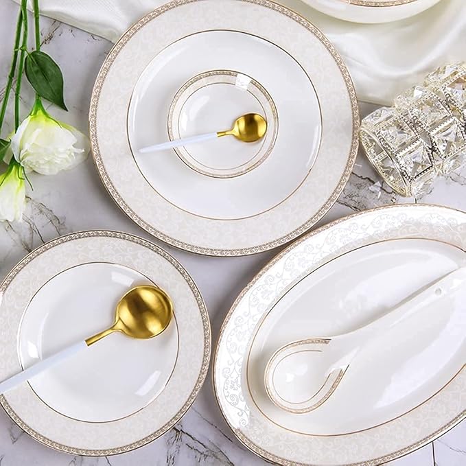 Dinnerware Set Luxury Family Dinner Service Set 56PCS Ceramic Dinnerware Set Bone China Tableware Dishes Plates Ceramic Combination Dinner Service Set Porcelaine Service(56 Standard pots)