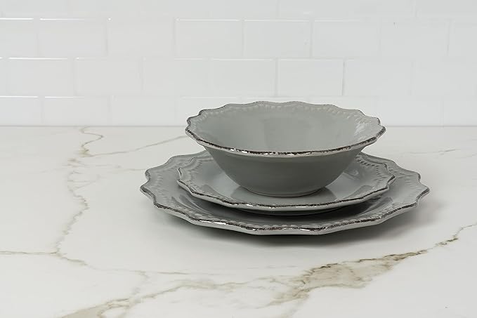 10 Strawberry Street Oxford Gray 24 Piece Dinnerware Set