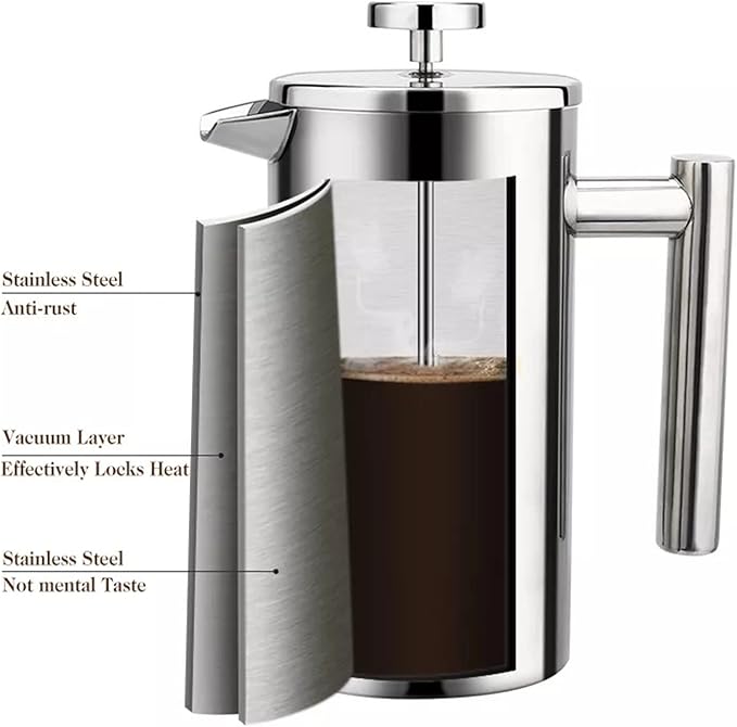 Coffee Carafe Coffee Machine Stainless Steel Coffee Filter Double Wall Large Capacity Manual Coffee Maker Convenient(800ml)