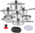 Cooking Pot Frying PanCookware Set Stainless Steel 16-Piece Cooking Pot&ampPan Set Include SaucepanCasseroleSalad BowlSteaming Insert