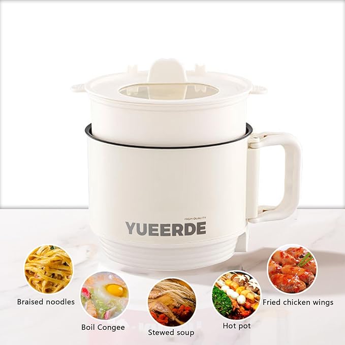Rice Cooker 1.5L 2 Layers Travel Mini Rice Cooker 110V 450W Food Heating Nonstick Rice Cooker with Steaming Rack for Home and Office