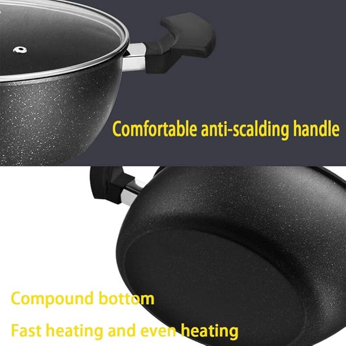 Non-Stick Cookware Set with Inductionwith Tempered Glass Cover Comfortable HandleSuitable Cooker 3 Pieces - Black