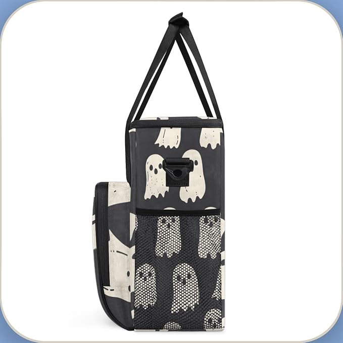 Retro Spooky Ghosts Coffee Maker Carrying Bag Portable Travel Storage Tote Bag Compatible with K-Mini or K-Mini Plus Single Serve Coffee Brewer Carrying Case with Multiple Pockets &amp Shoulder Str