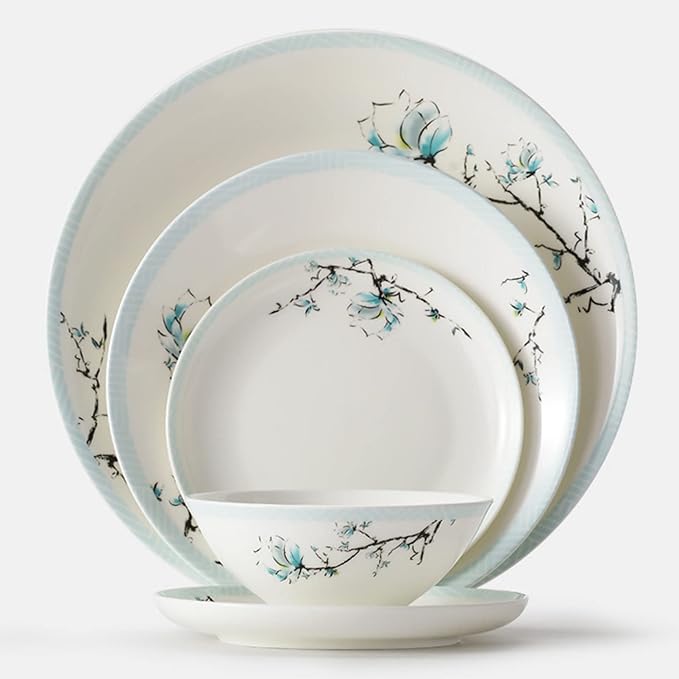 Elegant Bone China Dinnerware Set Service for 4/6/8 People Porcelain Dinnerware Sets Ceramic Tableware Sets with Bowls/Plates/Bowl -Free DinnerwareWei-16 Pcs