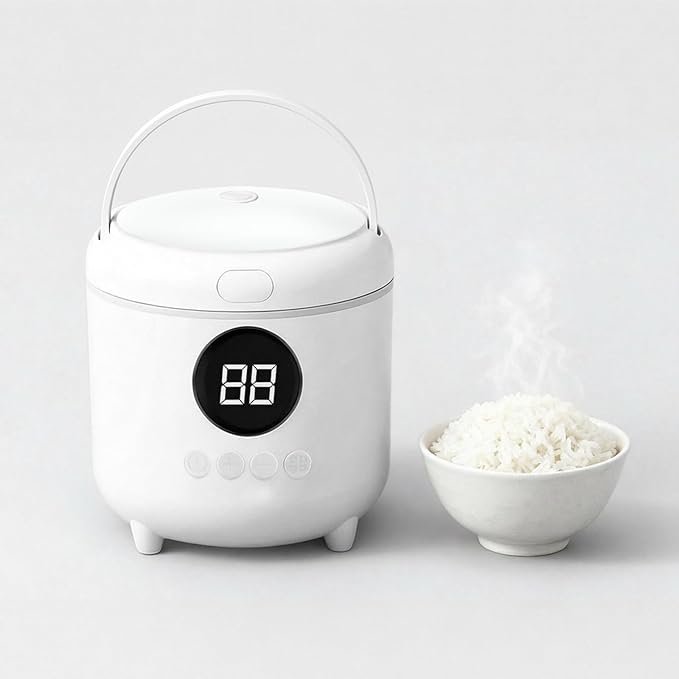 Mini Rice Cooker with timer 2-Cups Uncooked/4-Cups Cooked with Handle 6 Intelligent Cooking Modes for White Rice Quinoa Oatmeal - with Nonstick Inner Pot (White)