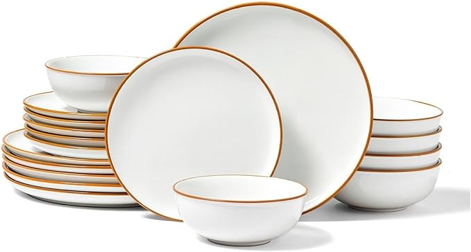Ceramic Dinnerware Set 18-Piece Plates &amp Bowls for 6 White - Service for Family Microwave &amp Dishwasher Safe Durable &amp Stackable