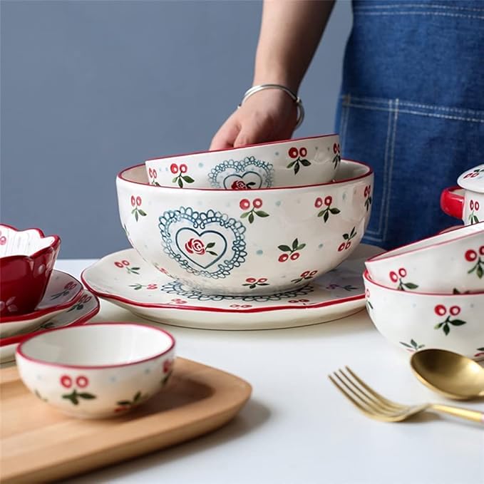 Japanese Style 20 Piece Dinnerware Set Cute Cherry Decal Porcelain Serves 6 Plate Set
