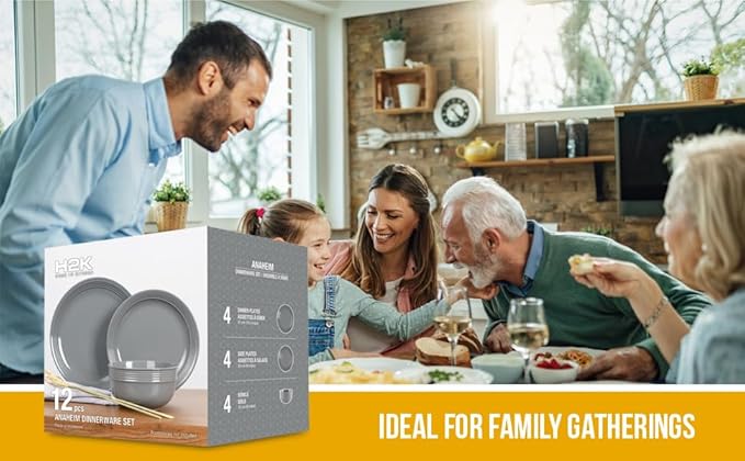 Stoneware Dinnerware Set. Dishes for 4. Plates and Bowls Set. Microwave Safe. Platos de Cocina. Kitchen Plates. Gray Dish