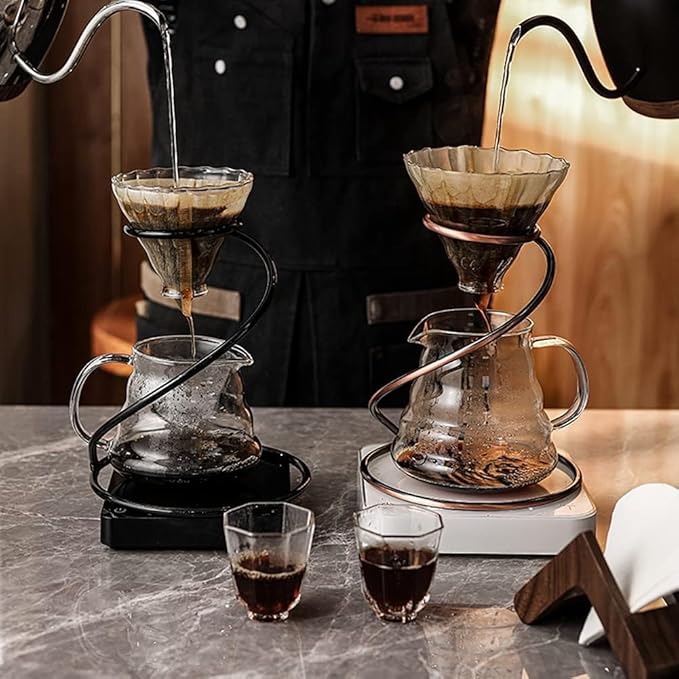 Pour Over Coffee Maker Set Includes Glass Coffee Dripper Metal Dripper Stand and Heat Resistance 600Ml Coffee ServerBlack