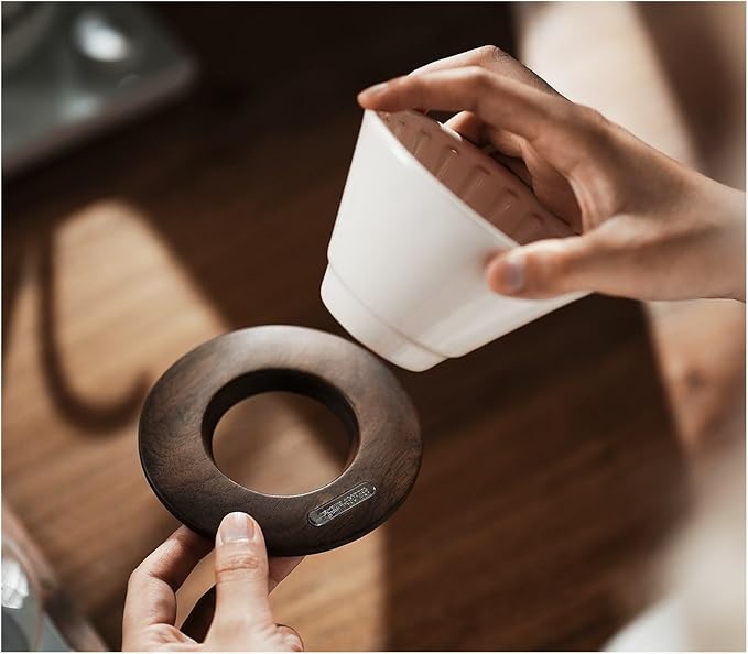 Pour Over Coffee Maker Ceramic Filter Dripper With Walnut Collar Reusable Cone Drip Holder For Travel(Pink)