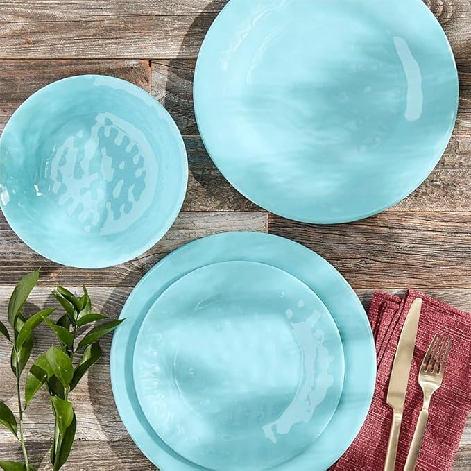 Melamine Dinnerware Service for 4 Set Vibrant Colors 12pc Set - Light Blue