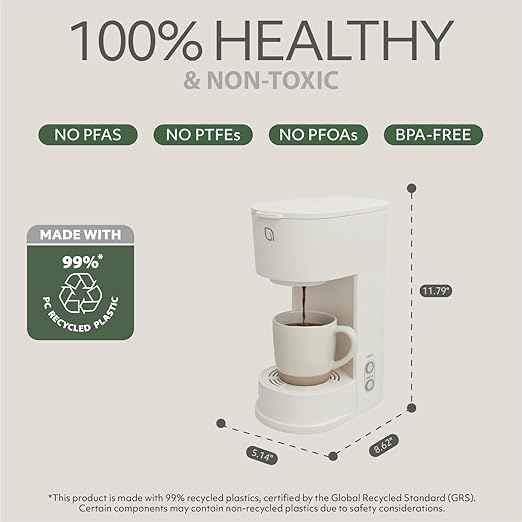 WILLOW K-Cup Coffee Maker Single Serve Coffee Maker with 6 to 12oz Brew Size &amp Strong Brew Option Single Cup Coffee maker made with 99% PCR Recycled Plastics Coffee Machine - CREAM WHITE