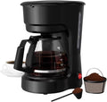Coffee Maker with Warming Plate Black 2 Hours Keep Warm Function Permanent Filter Glass Carafe Auto Power Off 26 cm Capacity