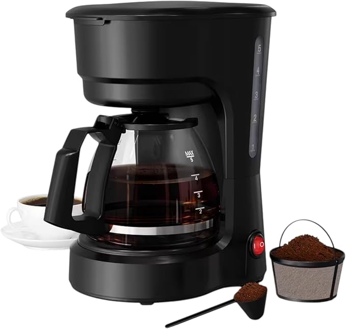 Coffee Maker with Warming Plate Black 2 Hours Keep Warm Function Permanent Filter Glass Carafe Auto Power Off 26 cm Capacity