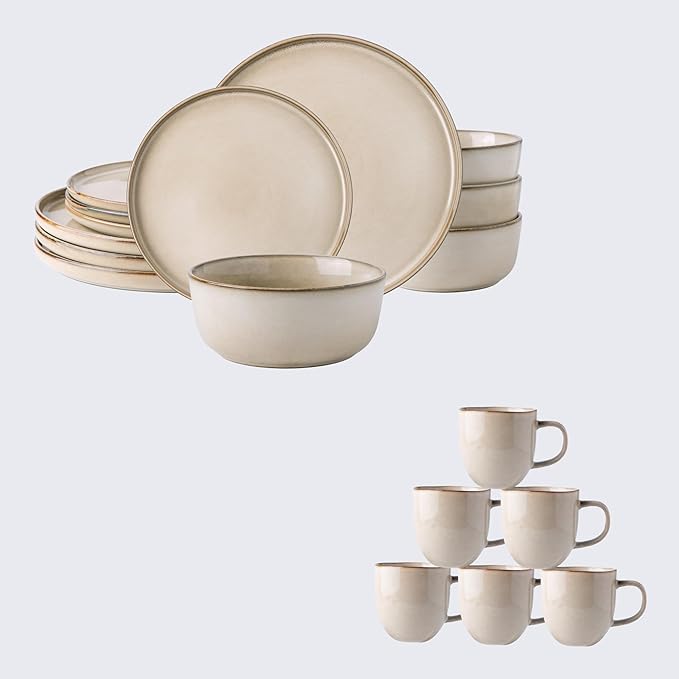 AmorArc 18 PCS Ceramic Dinnerware SetsHandmade Reactive Glaze Plates and Bowls SetsHighly Chip and Crack Resistant | Dishwasher &amp Microwave Safe Dishes Set Service for 4