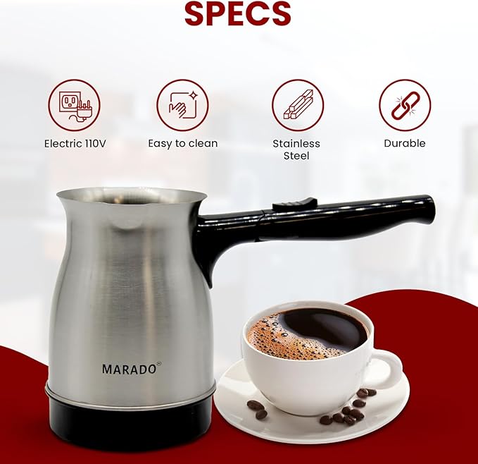 MARADO — Arabic/Turkish Foldable/Portable — Electric Coffee pot — Stainless Steel — up to 5 cups
