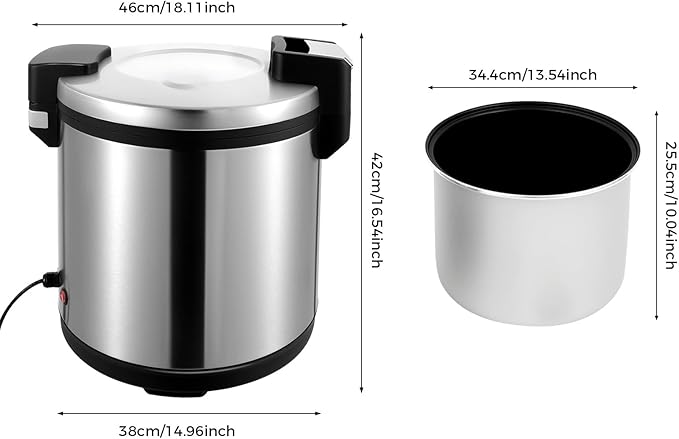 Commercial Stainless Steel Electric Rice Warmer Food Warm 110V 110W Commercial Non-stick Inner Pot Electric Rice Warmer 19L/20Qt Modern Rice Warmers Equip for Restaurants Canteens Schools