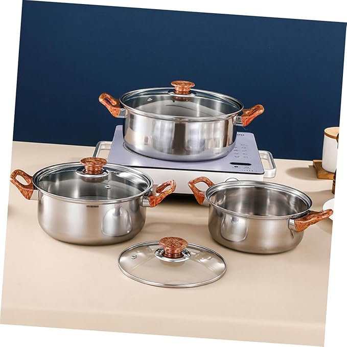 Cookware Set Stainless Steel Pots and Pans Set Frying Pan Soup Pot Milk Noodles Soup Heat Conductive Portable Non-slip Handles Family