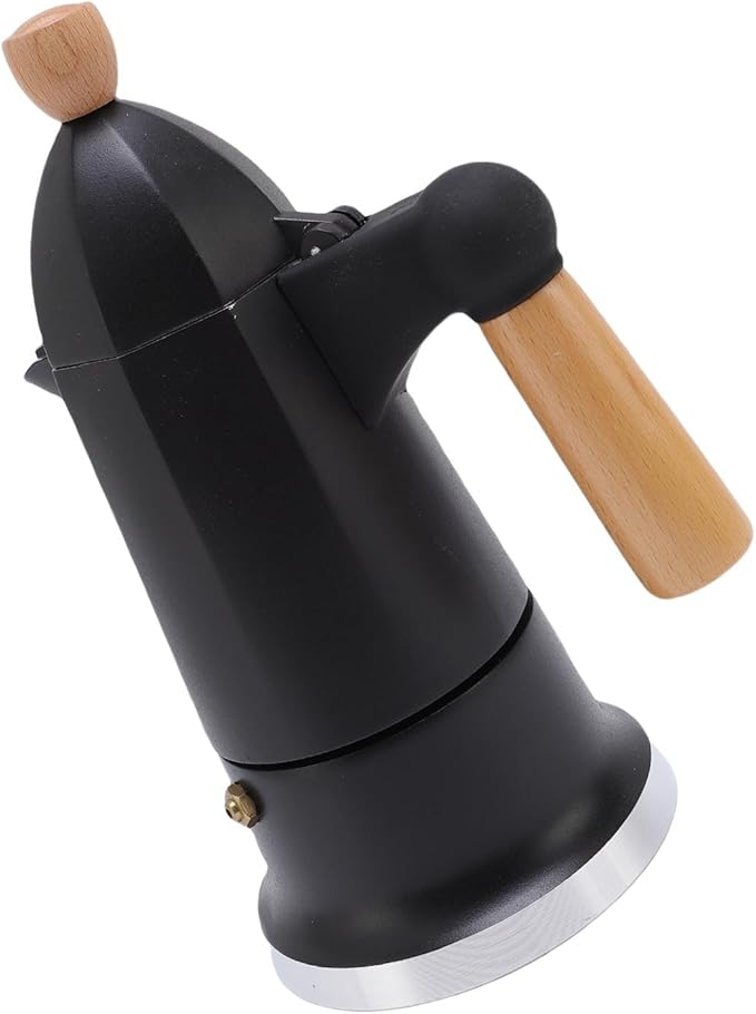 FILFEEL Elegant 3-Cup Stovetop Coffee Maker with Wooden Handle Aluminum Percolator Pot for Home (Black)
