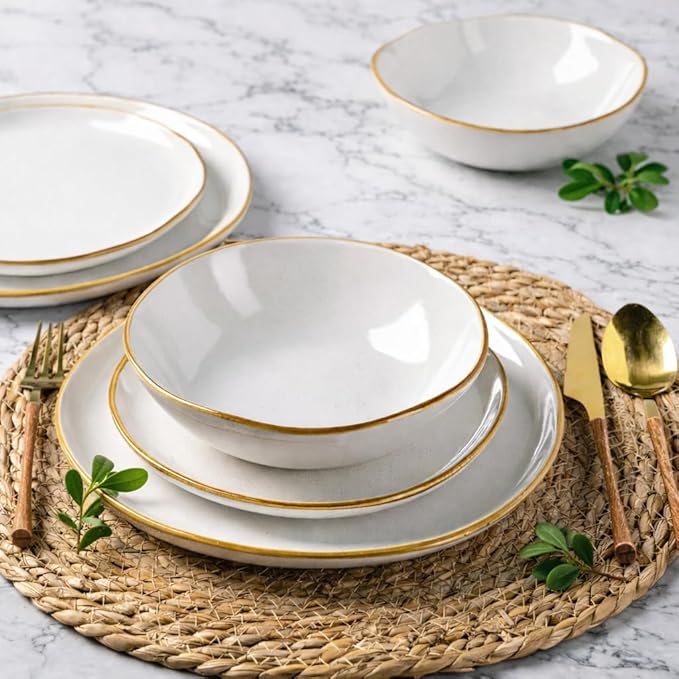 AmorArc Ceramic Dinnerware SetsHandmade Reactive Glaze Stoneware Plates and Bowls SetsHighly Scratch Resistant | Dishwasher &amp Microwave Safe Dishes SetService for 4 (12pc)