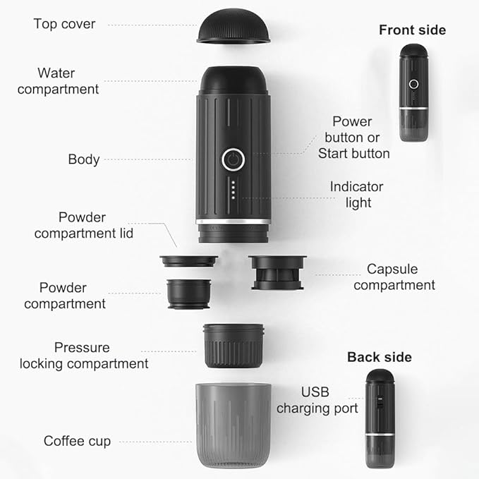 DONGKER Portable Electric Espresso Machine19bar High Presseur USB Car Coffee Maker Compatible Ground Coffee &amp Capsule for Hiking Office Camping