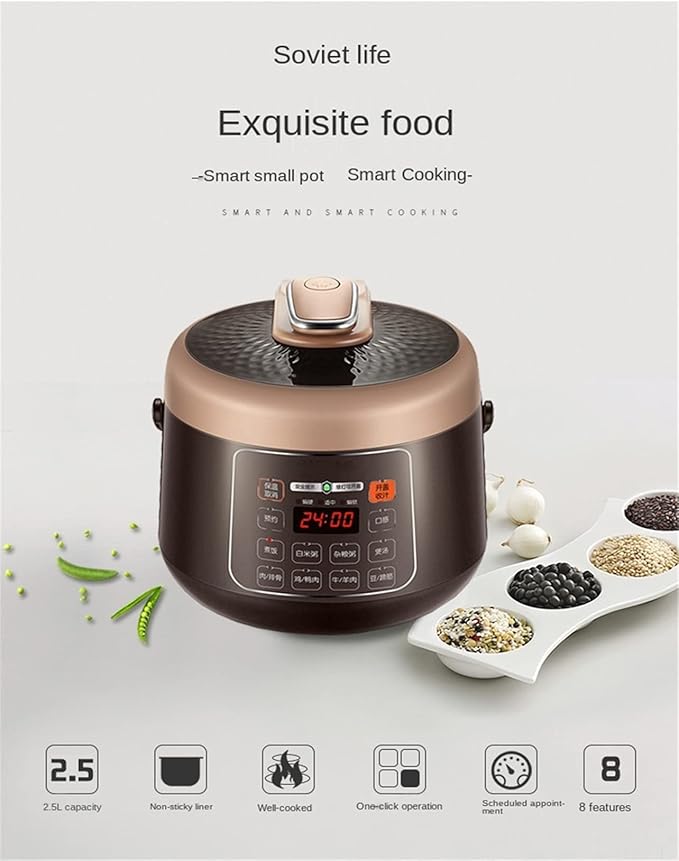 Mini Electric Rice Cooker 2.5L Small Cookers Kitchen Appliance Lunch Box Lunch Heater Porridge Soup for 2-4 People (Brown)