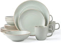 Round Stoneware Dinnerware Set of 4 Dinner Plates Side Cereal Bowls Mugs Matte and Sets