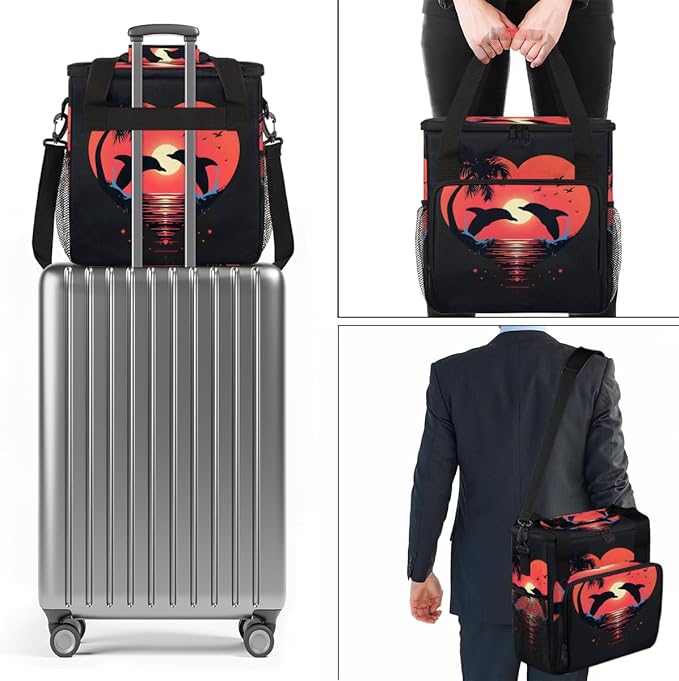 Sunset Dolphin Coffee Maker Carrying Bag Coconut tree Travel Storage Bag Compatible with K-Mini or K-Mini Plus Single Serve Coffee Brewer Carrying Case with Multiple Pockets &amp Shoulder Strap
