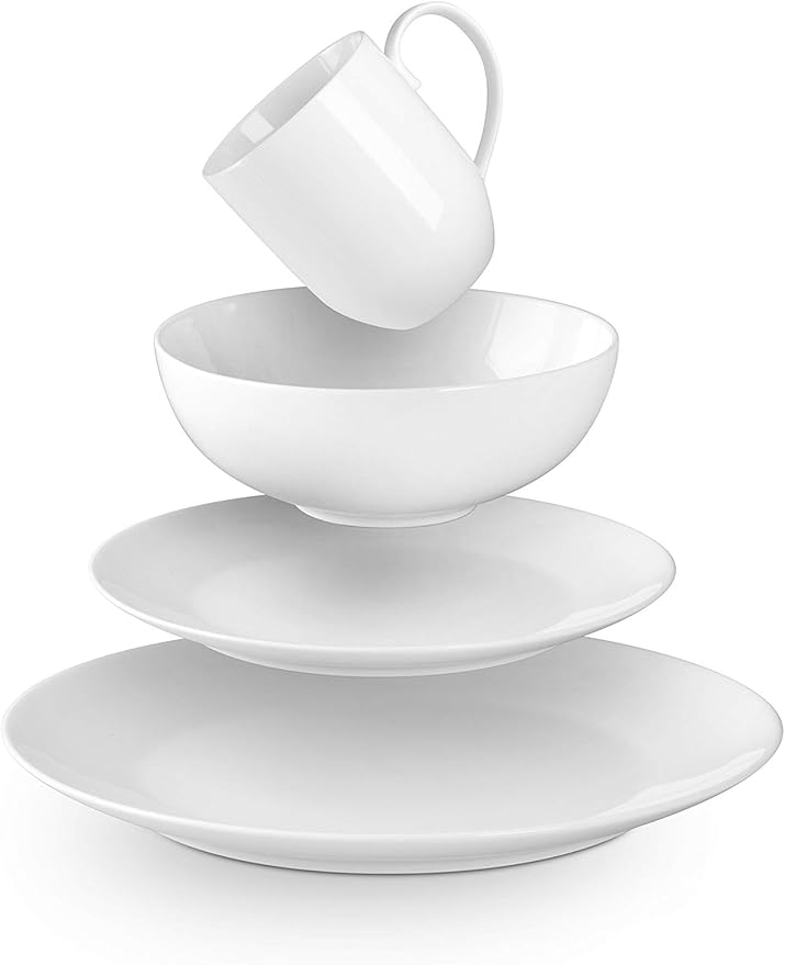 Bone China Coupe Shape Elegance White 16pc Dinnerware Set
