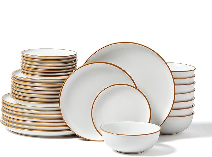 VEVOR Dinnerware Set Service for 8 (32 PCS) Round Plates and Bowls Sets Scratch Resistant Ceramic Dinner Ware Dishwasher and Microwave Suitable Kitchen Dish for Dessert Salad Soup Pasta White
